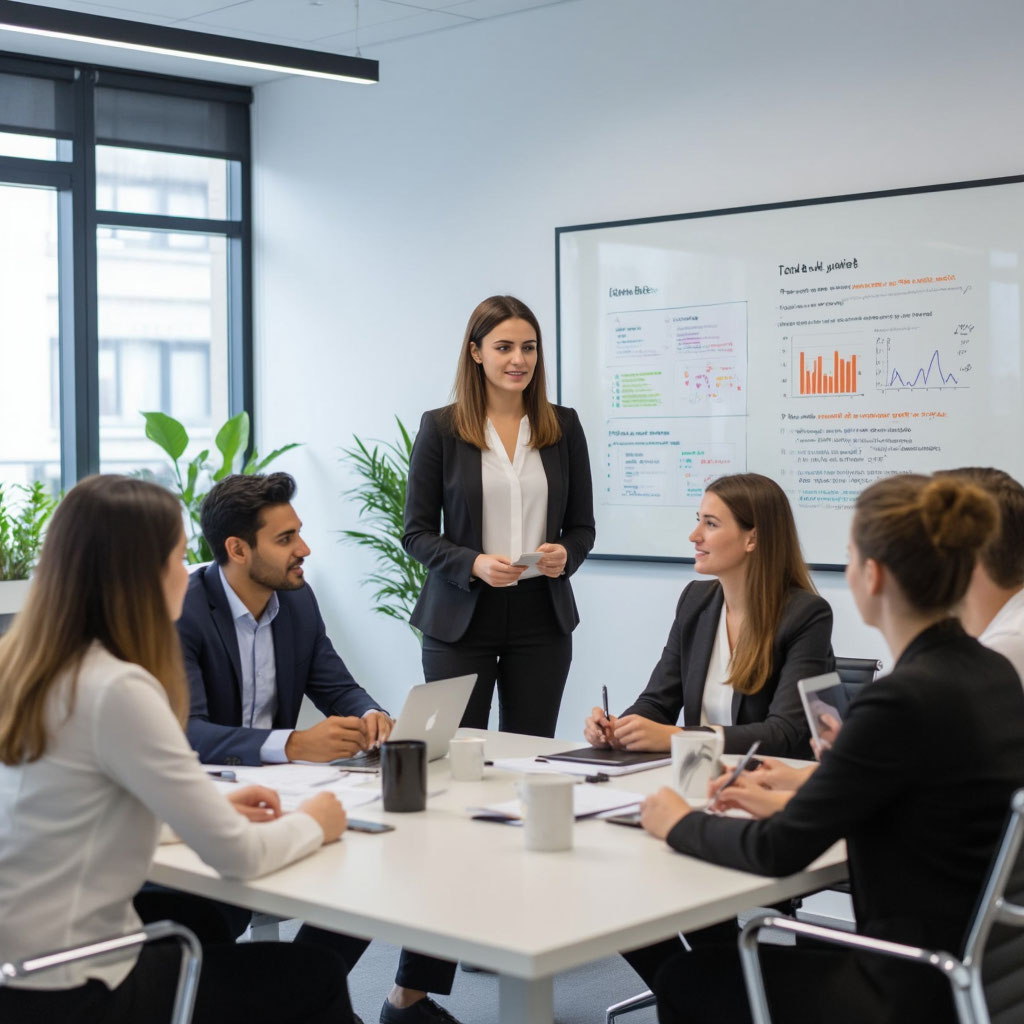 Команда свадебного агентства планирует работу под руководством руководителя.