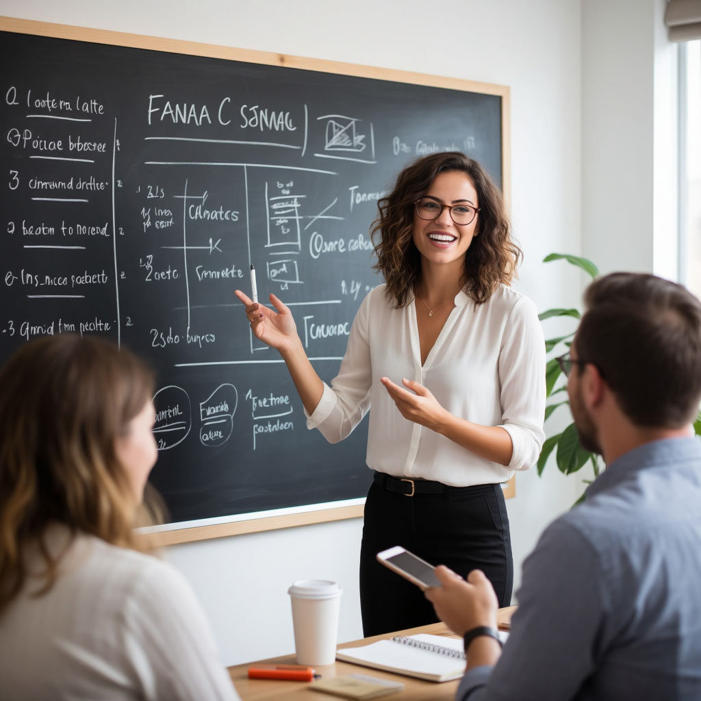 Ведущий свадебный организатор проводит обучающий мастер-класс для пар.