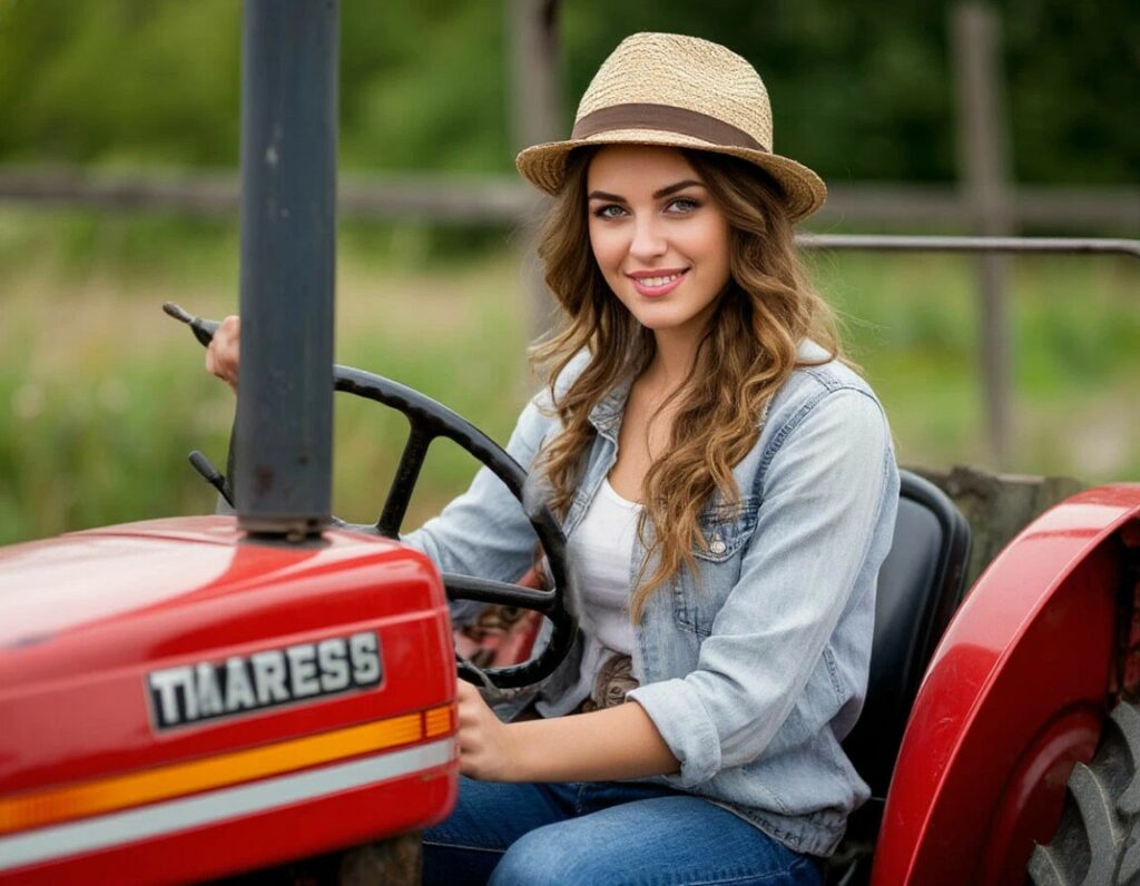 Девушка за трактором