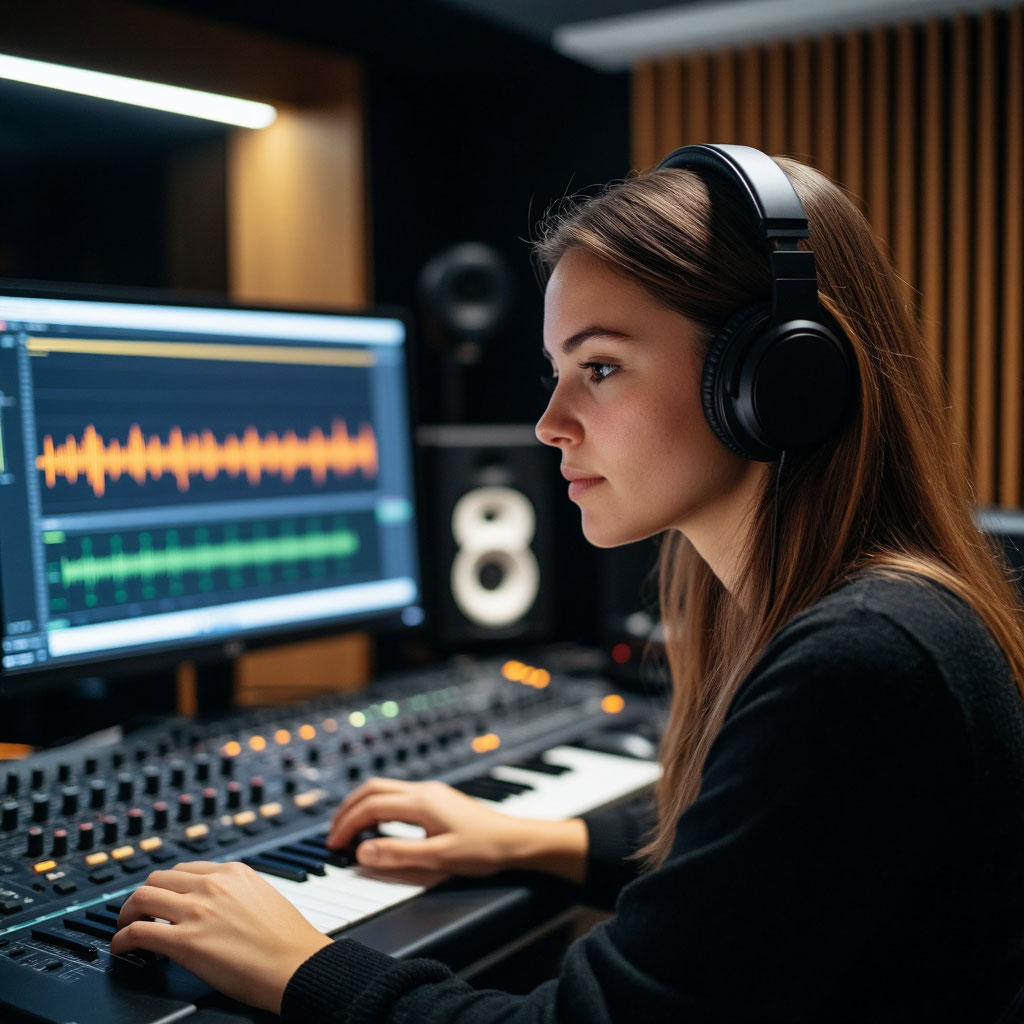 Профессиональный сессионный вокалист записывает партию в студии на заказ