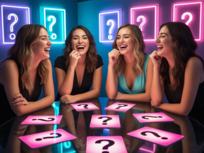 Красивые девушки отгадывают загадки в интерактивном квизе.