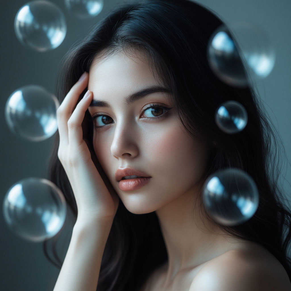 Задумчивая красивая брюнетка разгадывает головоломку