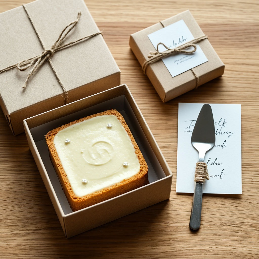 Бенто торт в коробке с лопаткой и открыткой как индивидуальный подарок на день рождения