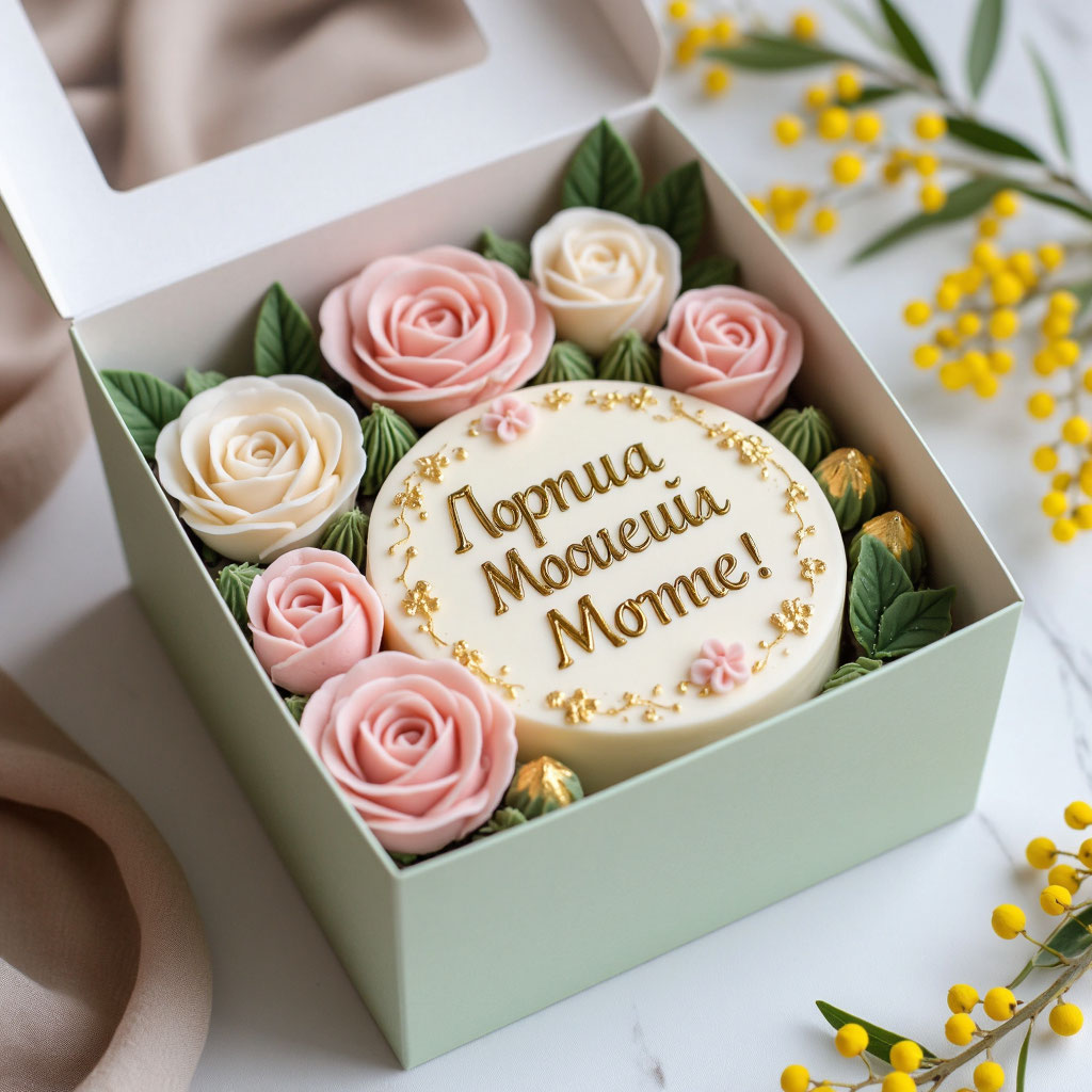 Нежный бенто торт с цветами для мамы на 8 марта или день рождения