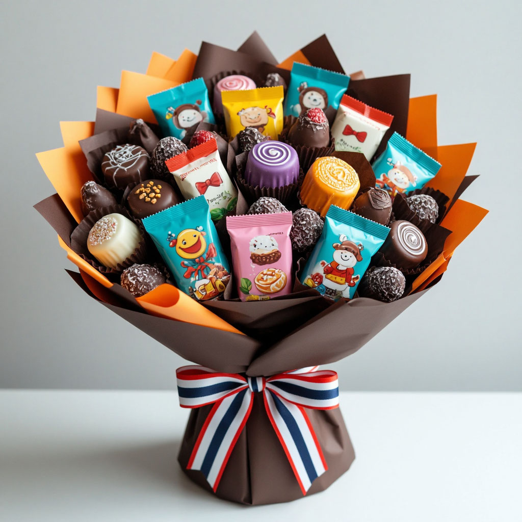 Сладкий букет из конфет и чая в подарок учителю на день рождения своими руками.