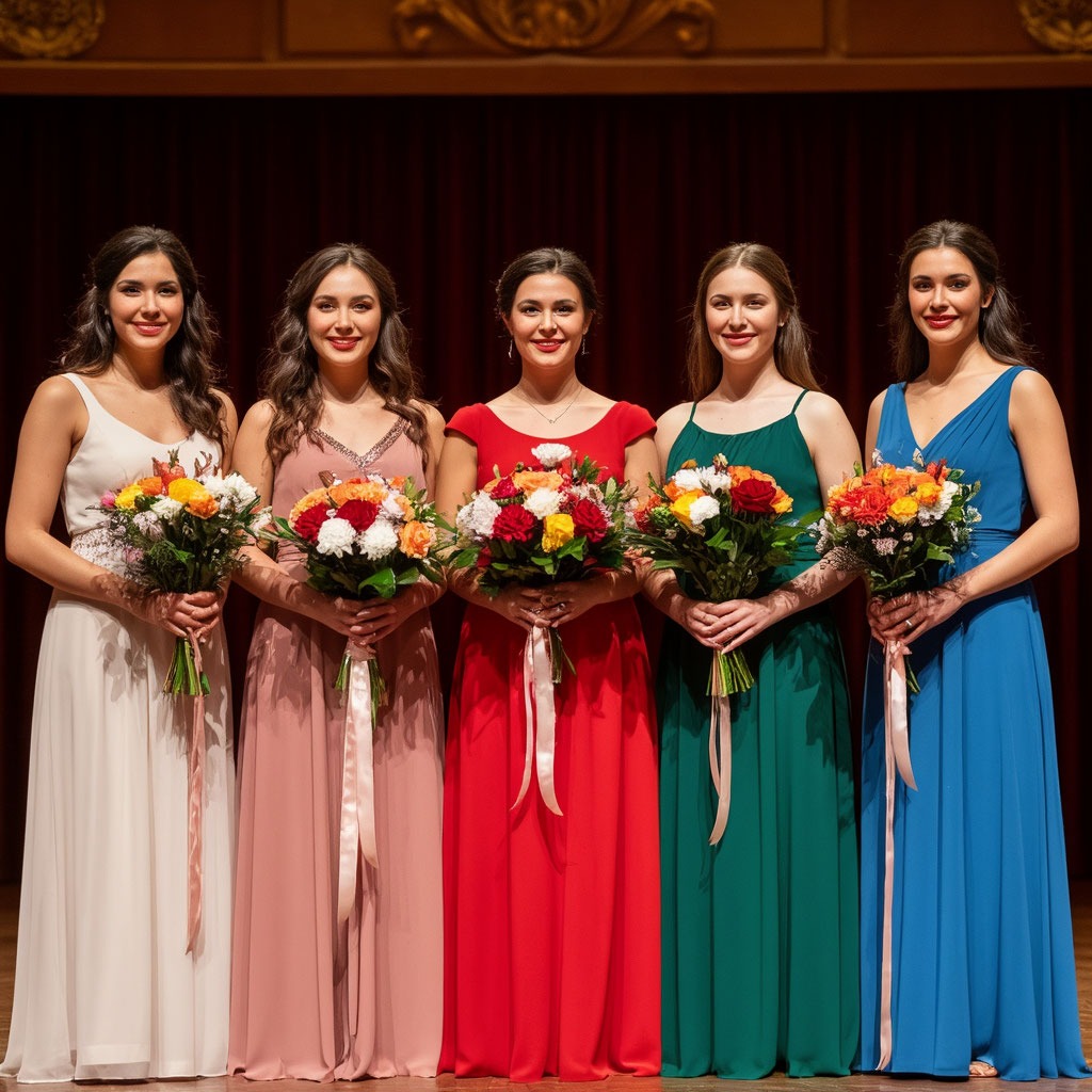 Всем Татьянам вручают цветы на сцене актового зала.