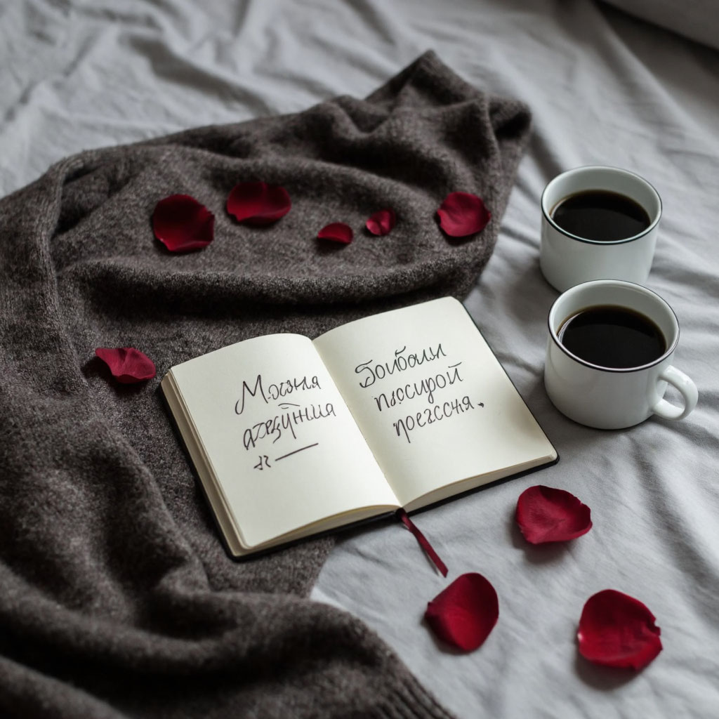 Трогательное поздравление с днем рождения любимому мужчине своими словами на листе бумаги в уютной обстановке.
