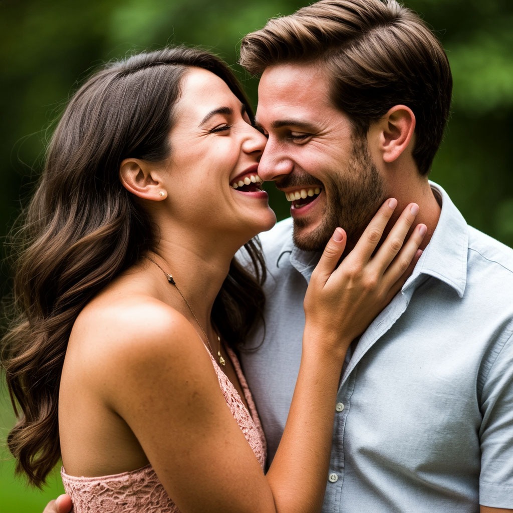 Искренняя радость и смех пары на первую годовщину свадьбы.