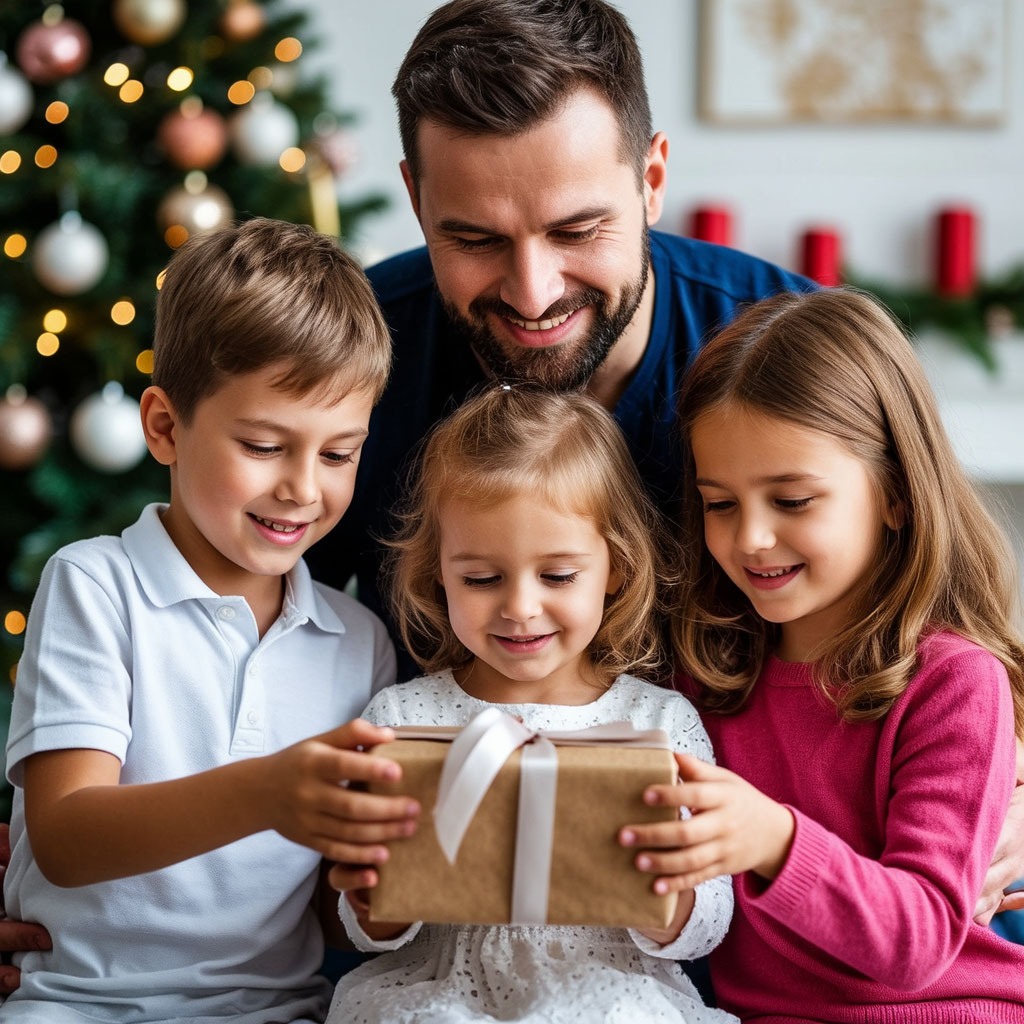 Дети и папа готовят праздничный сюрприз для мамы.