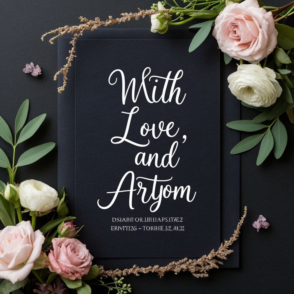 Элегантное свадебное приглашение на темном фоне с красивой рукописной подписью