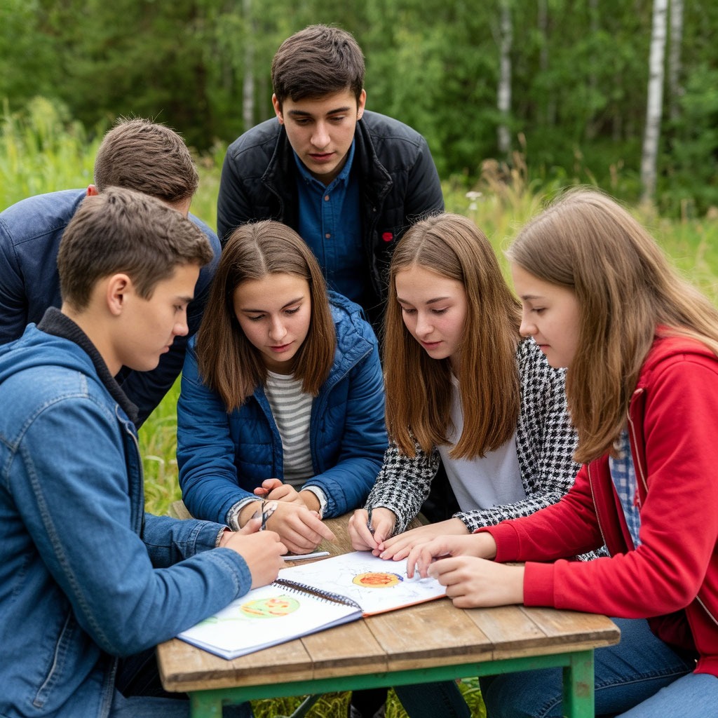 Команда студентов решает задачу в квесте "Сельская сессия".