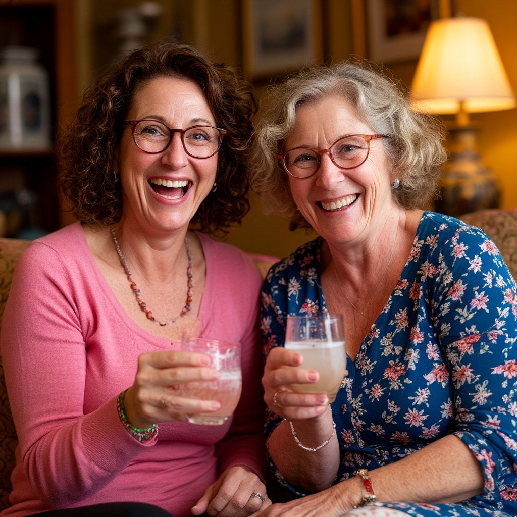 Весёлые бабульки сочиняют поздравления.