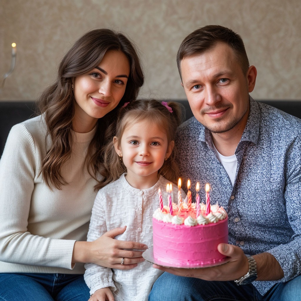 Общая семейная фотография с именинницей-мамой.