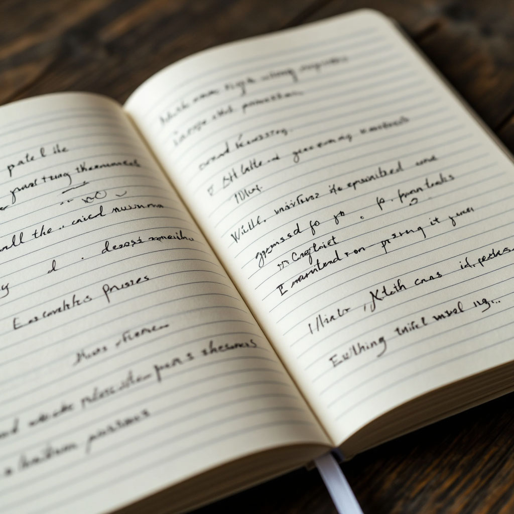 Поздравления с днем рождения учителю своими словами, написанные от руки в тетради.