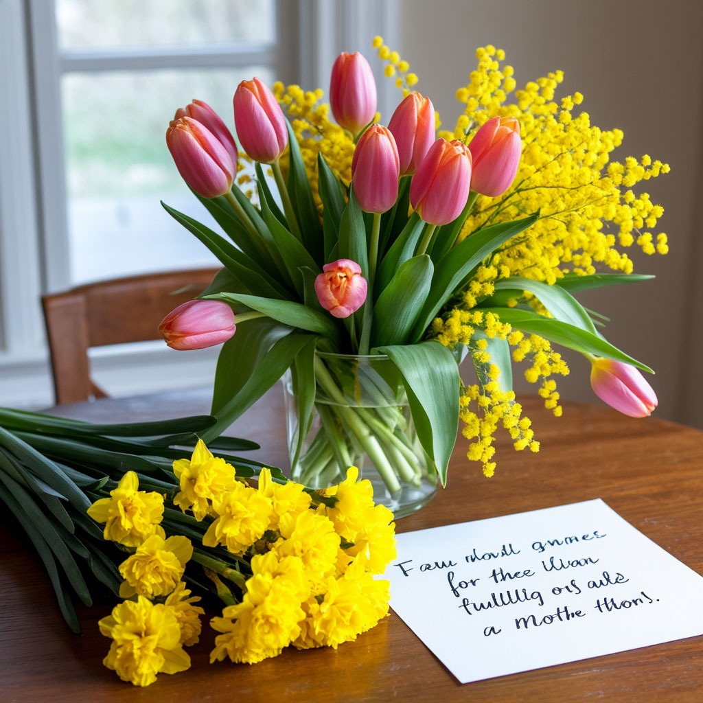 Искренние поздравления маме с 8 Марта на красивой весенней открытке.