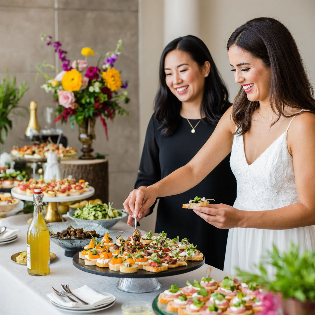 Свадебный фуршет с авторскими закусками и коктейлями от выездного кейтеринга.