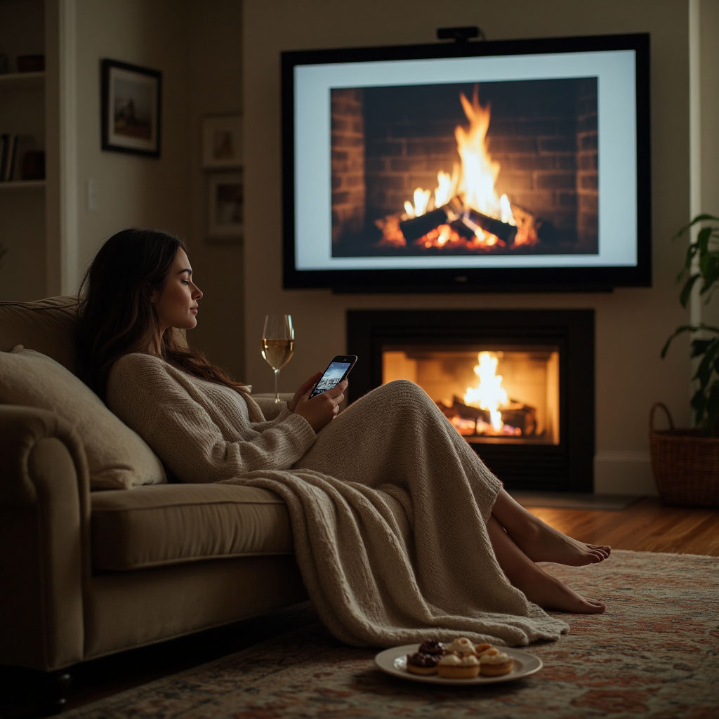 Девятер проводит день рождения одна дома. Ритуал релакса: камин, кино, отдых от гаджетов.