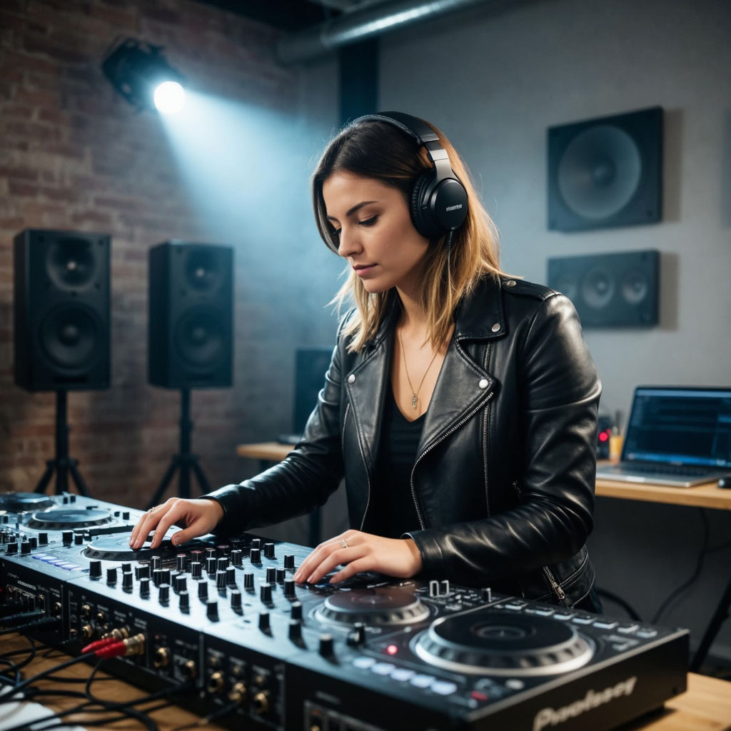 Специалист настраивает профессиональное звуковое оборудование в арендованном лофте для мероприятия.