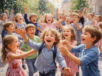 Счастливые дети отмечают день рождения