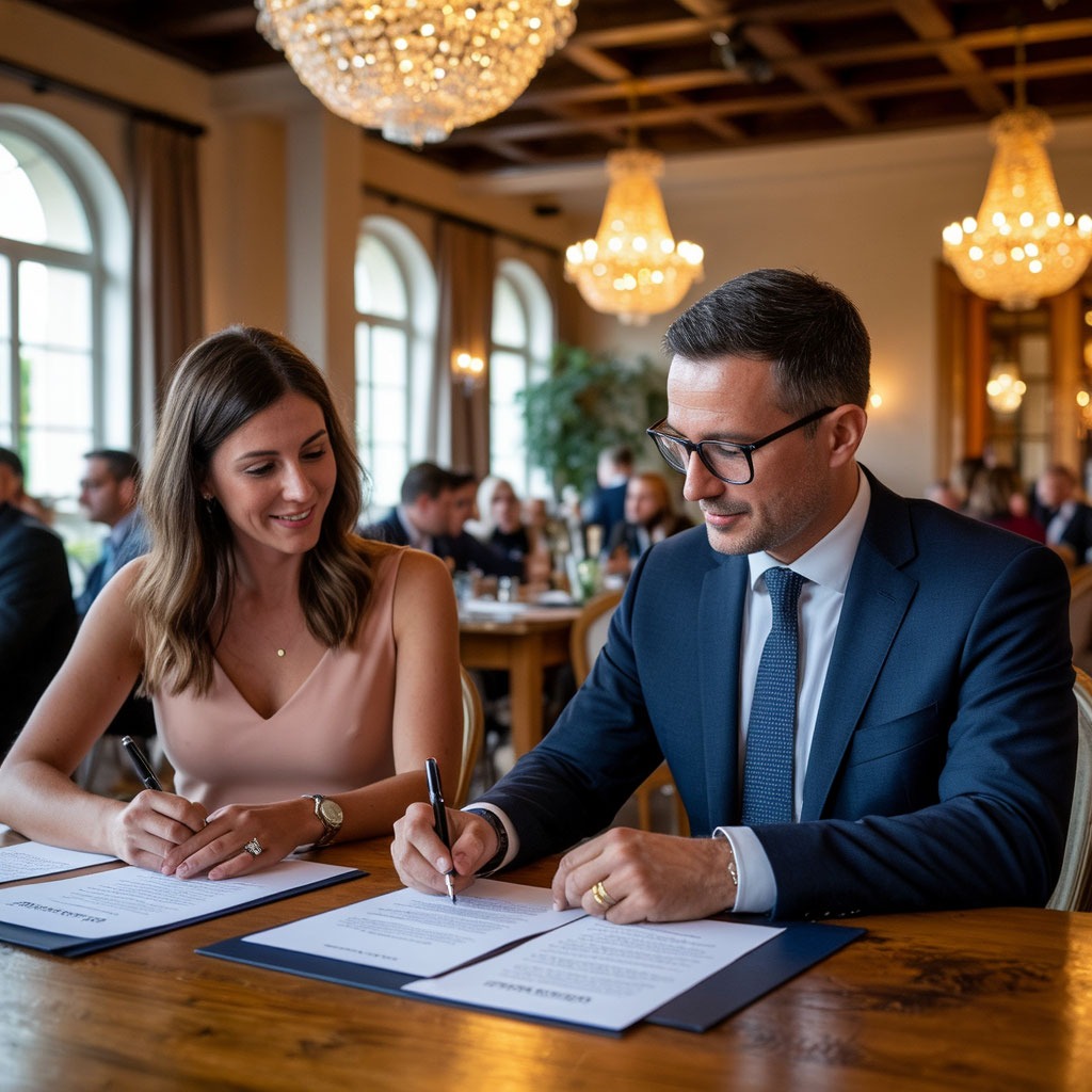Подписание официального договора аренды помещения для проведения праздника