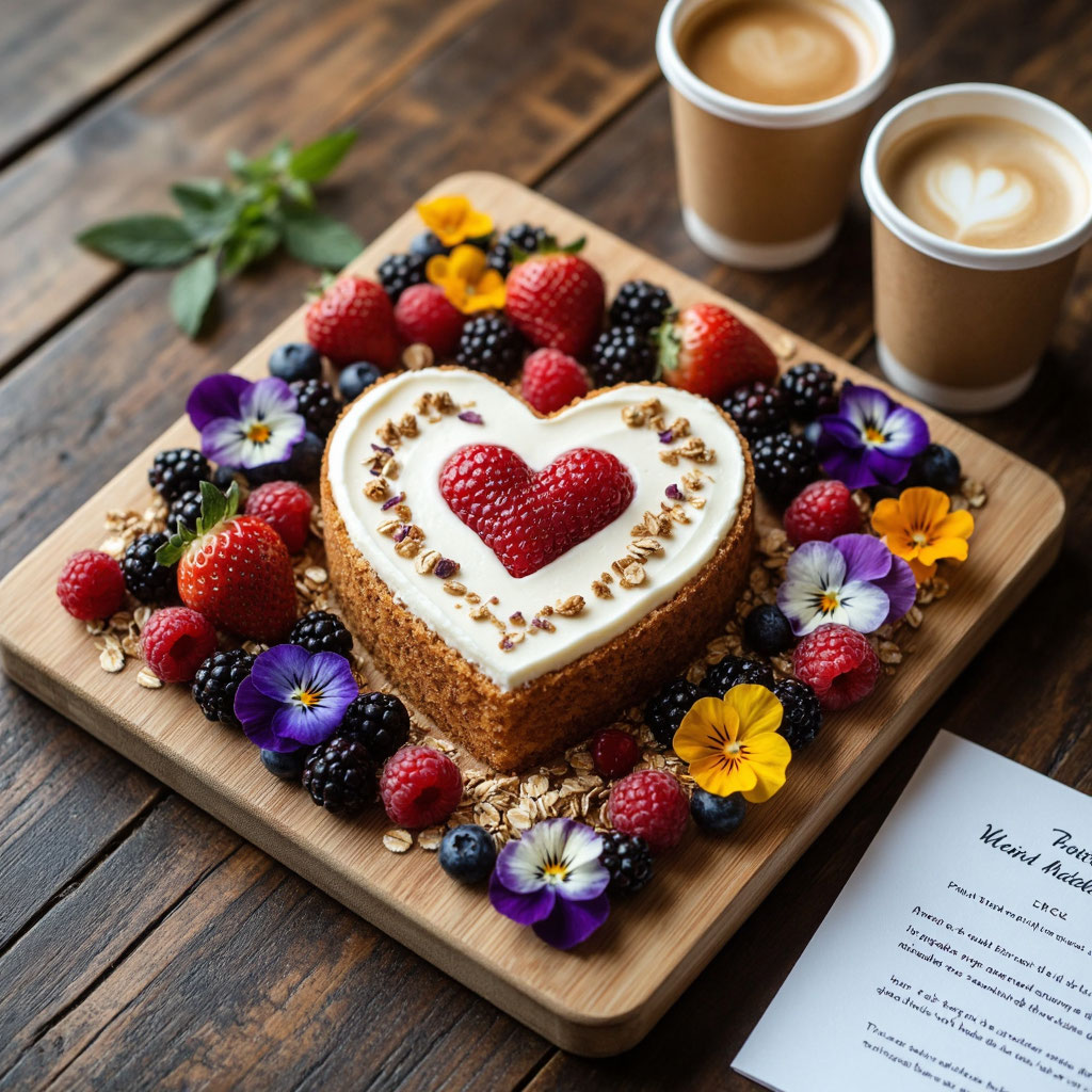 Идея для завтрака после свадьбы: бенто-торт в форме сердца для молодоженов