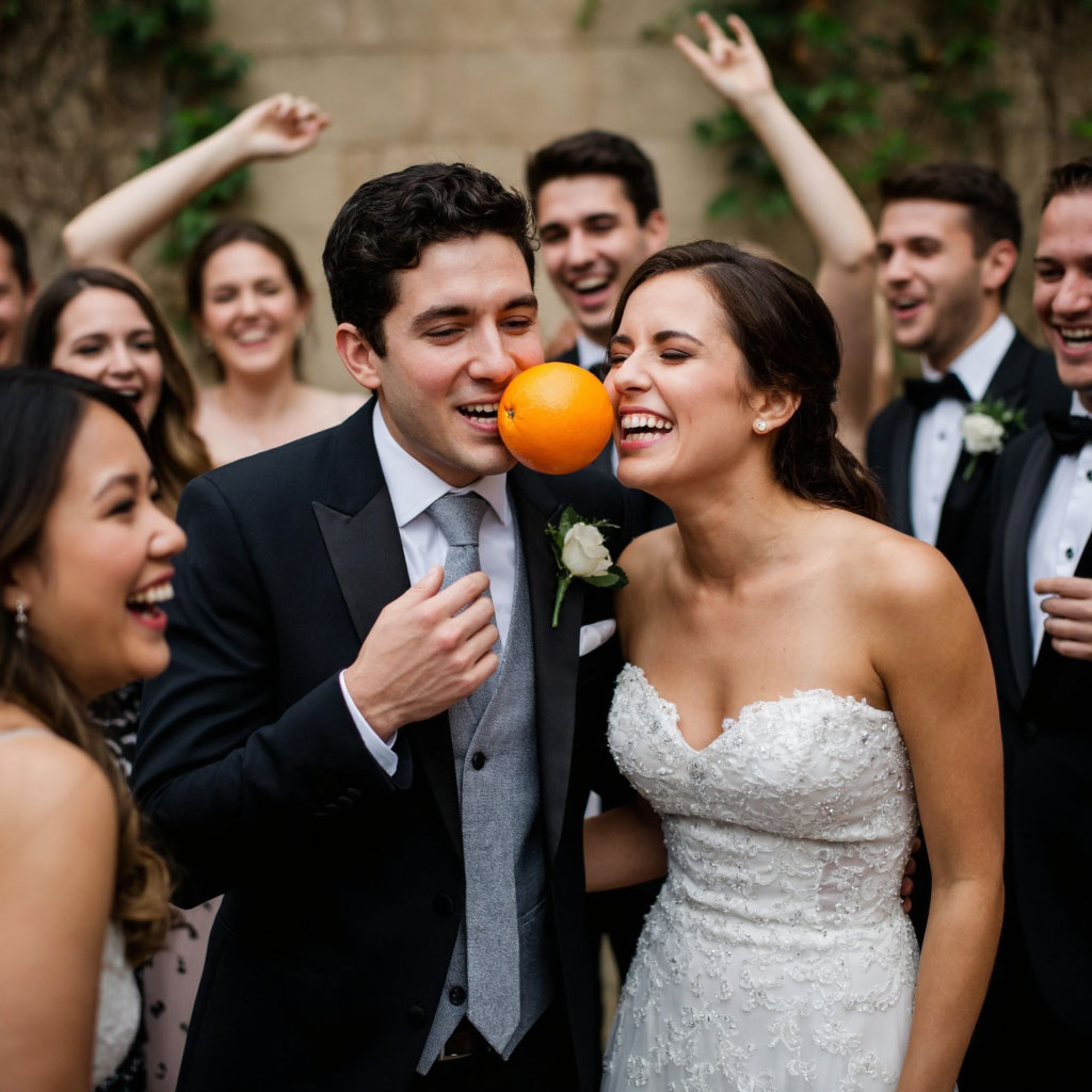 Смешной конкурс Передай апельсин без рук на корпоративе или дне рождения.