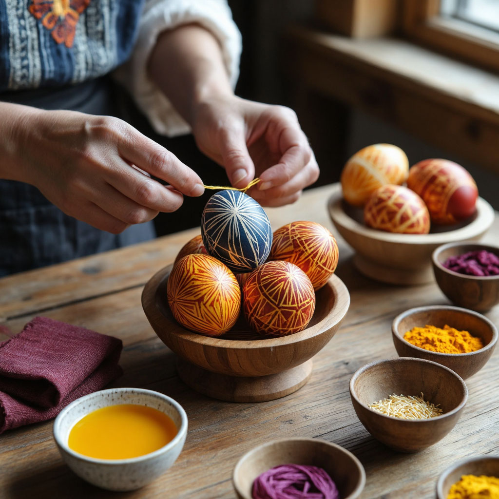 Необычный мастер-класс: покраска пасхальных яиц в технике японского Shibori.