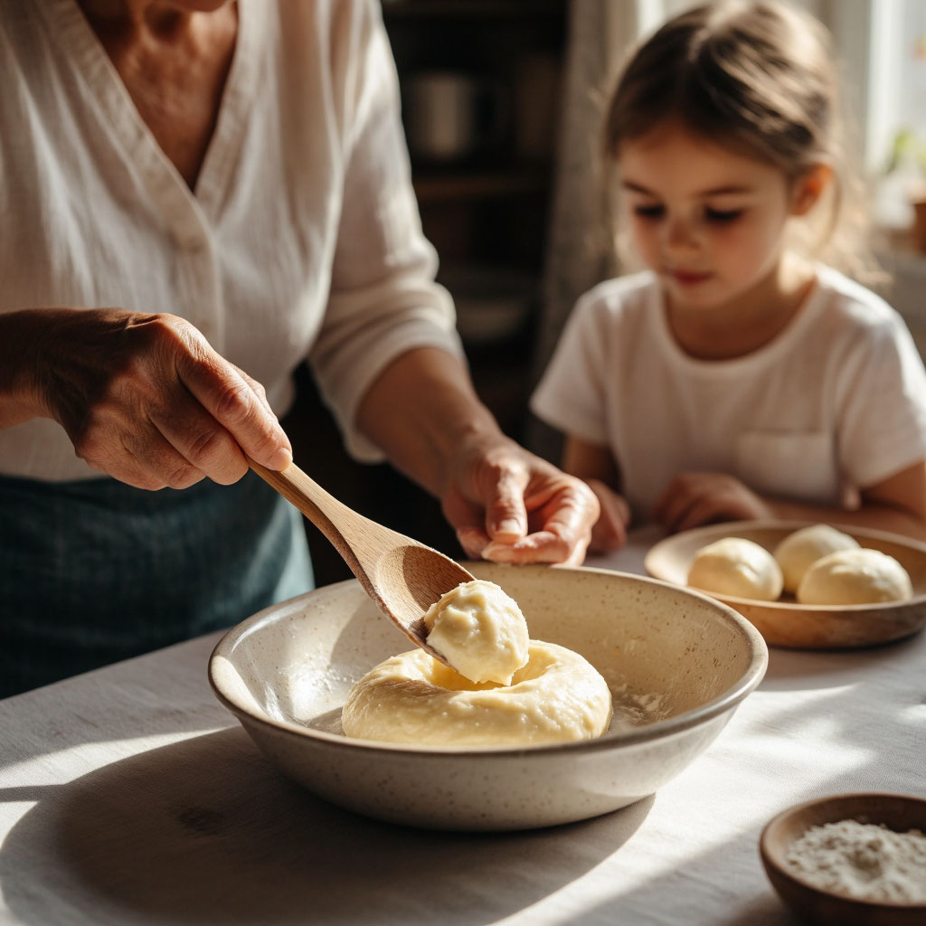 Красивая открытка на 8 Марта маме с дочкой на кухне, готовят вместе, семейные традиции.