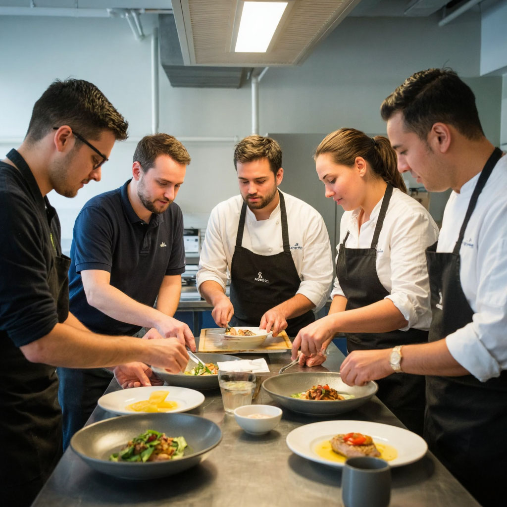 Кулинарный мастер-класс как тимбилдинг — сотрудники компании готовят блюдо вместе с шеф-поваром