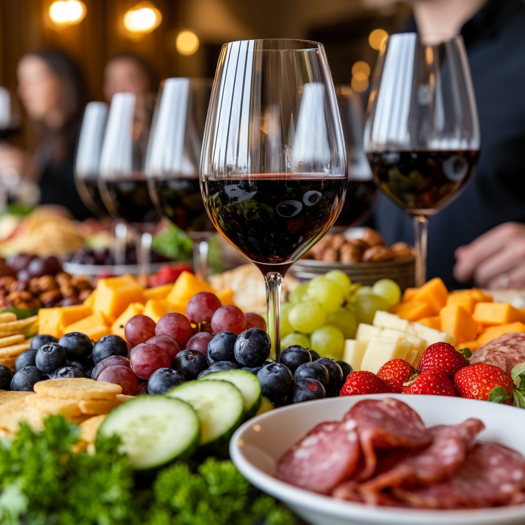Дегустация вин и изысканных закусок в ресторане на праздничном мероприятии