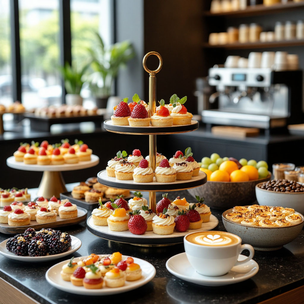Премиум кофе-брейк фуршет с авторскими десертами и станцией бариста.