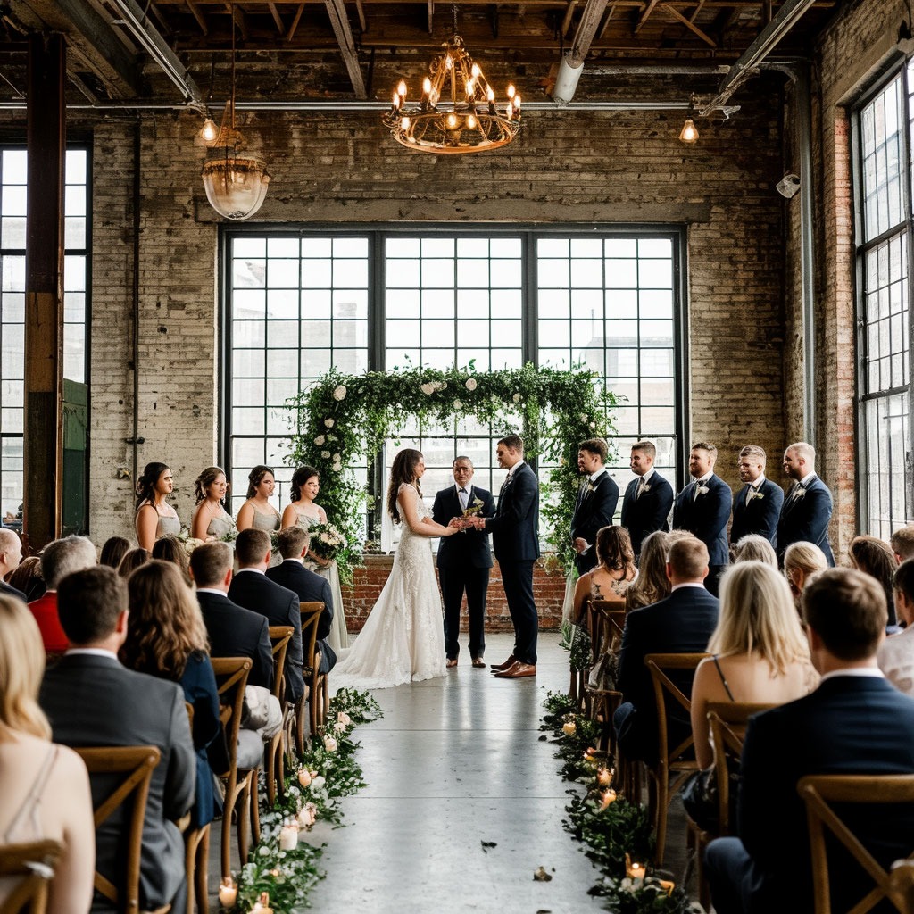 Торжественная свадебная церемония и банкет в атмосферном промышленном лофте
