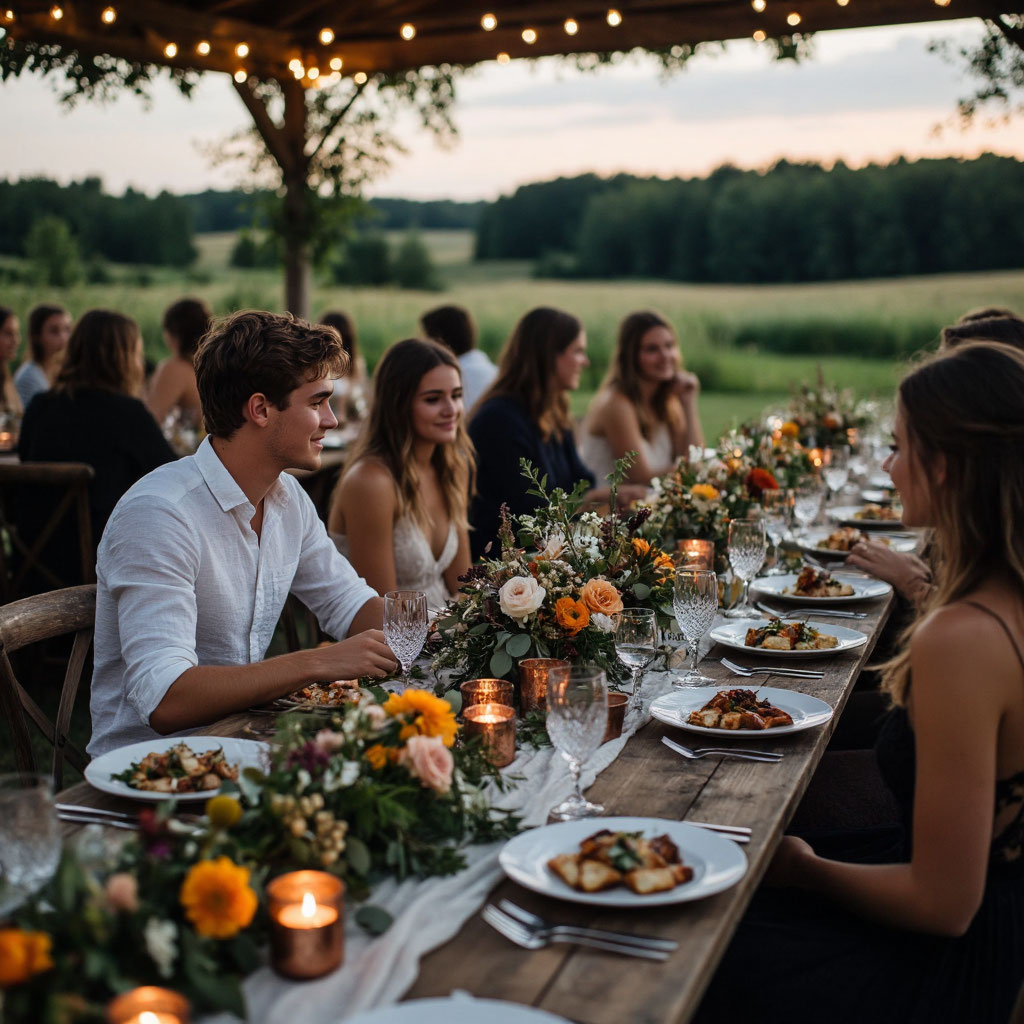 Выездной кейтеринг для свадьбы на природе: банкет под открытым небом.