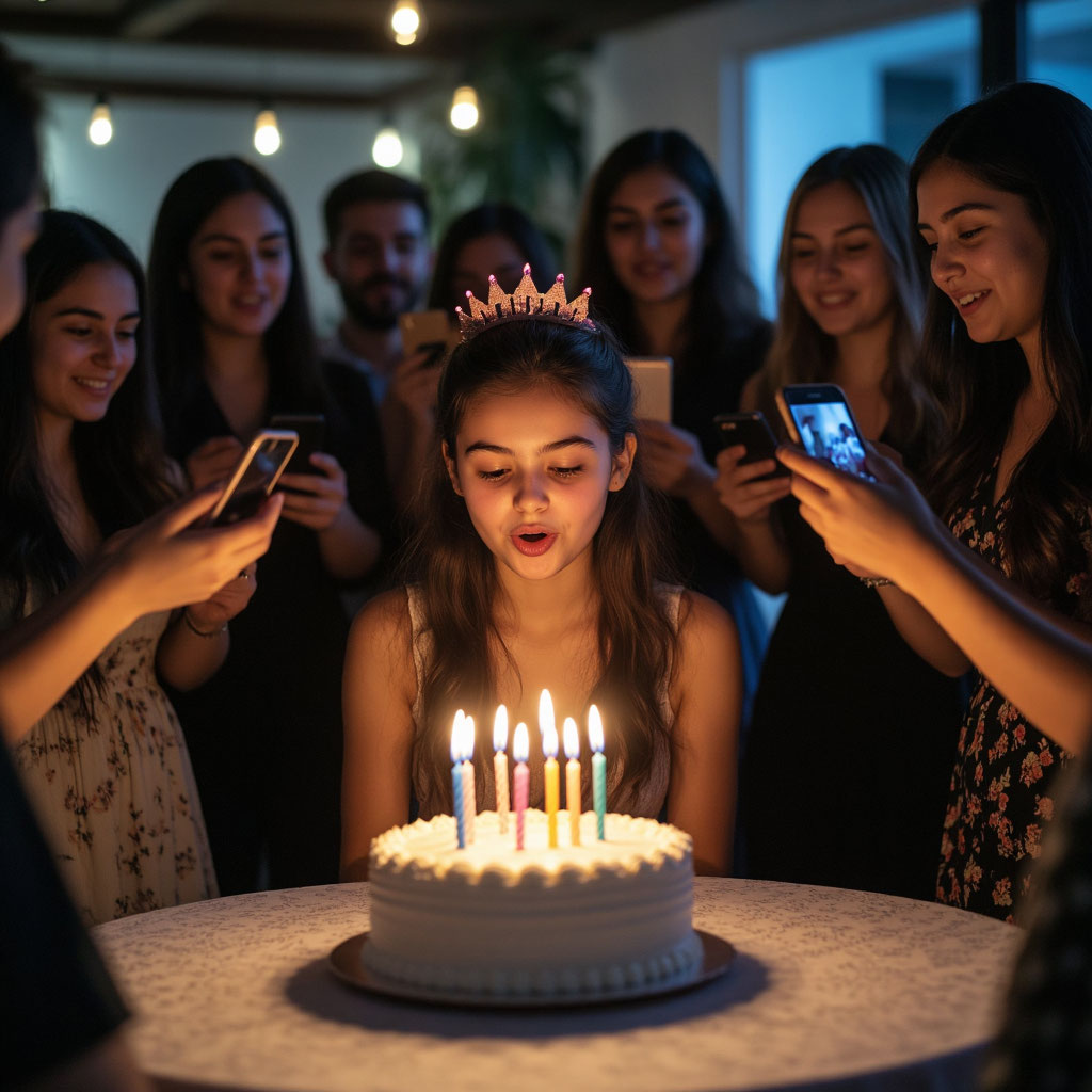 Кульминация юбилея: женщина задувает свечи на праздничном торте