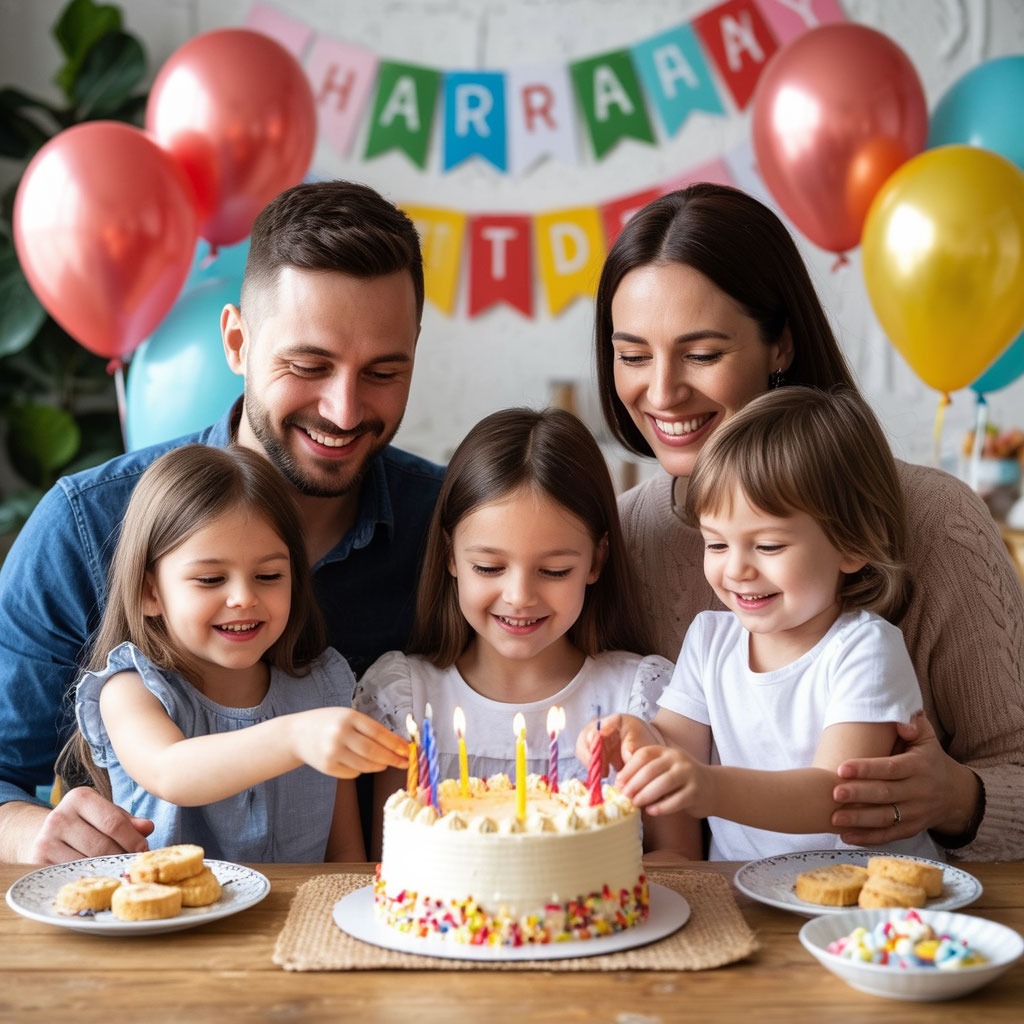 Семья отмечает день рождения 