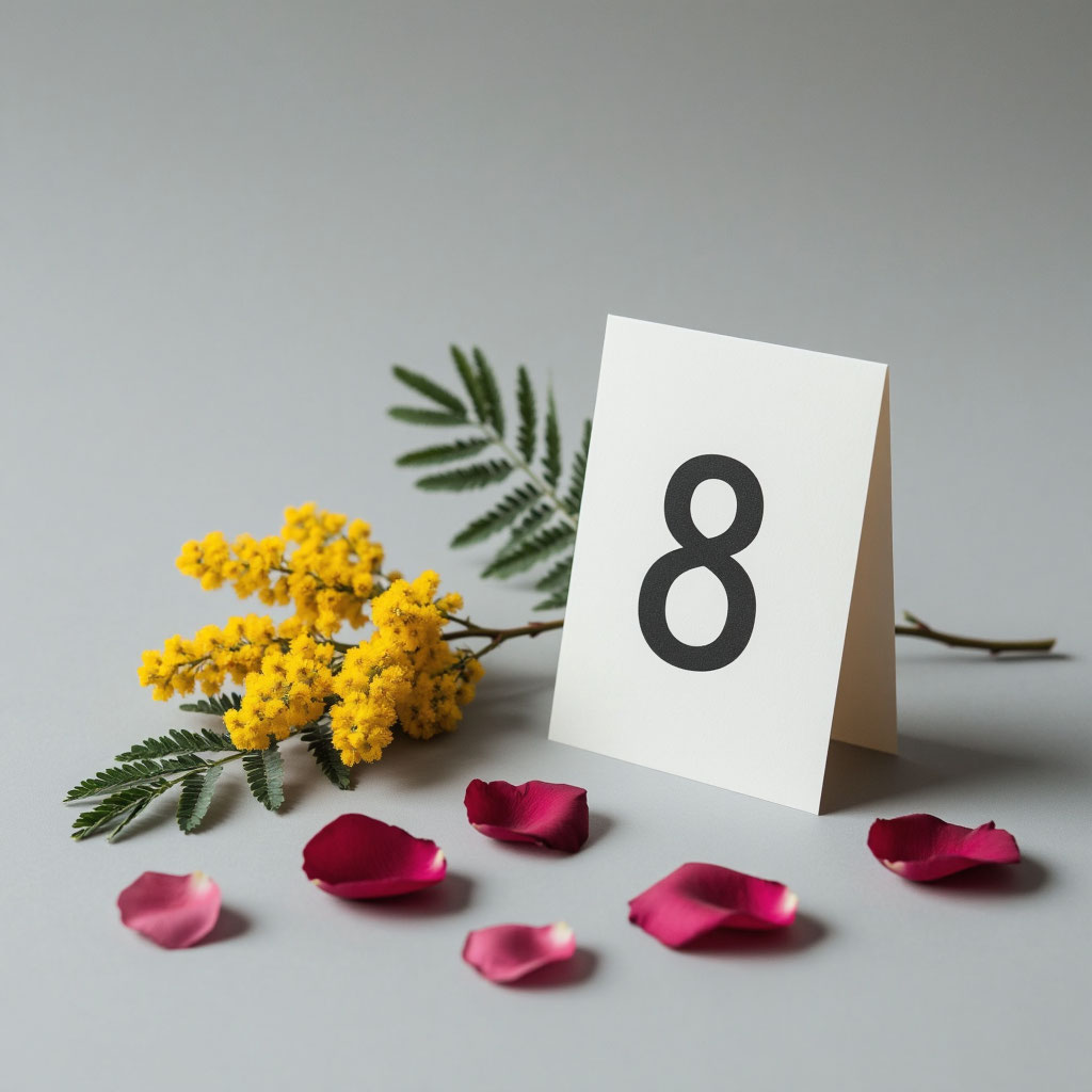 Весенние символы 8 Марта цветы мимоза, абстрактный фон для поздравлений.