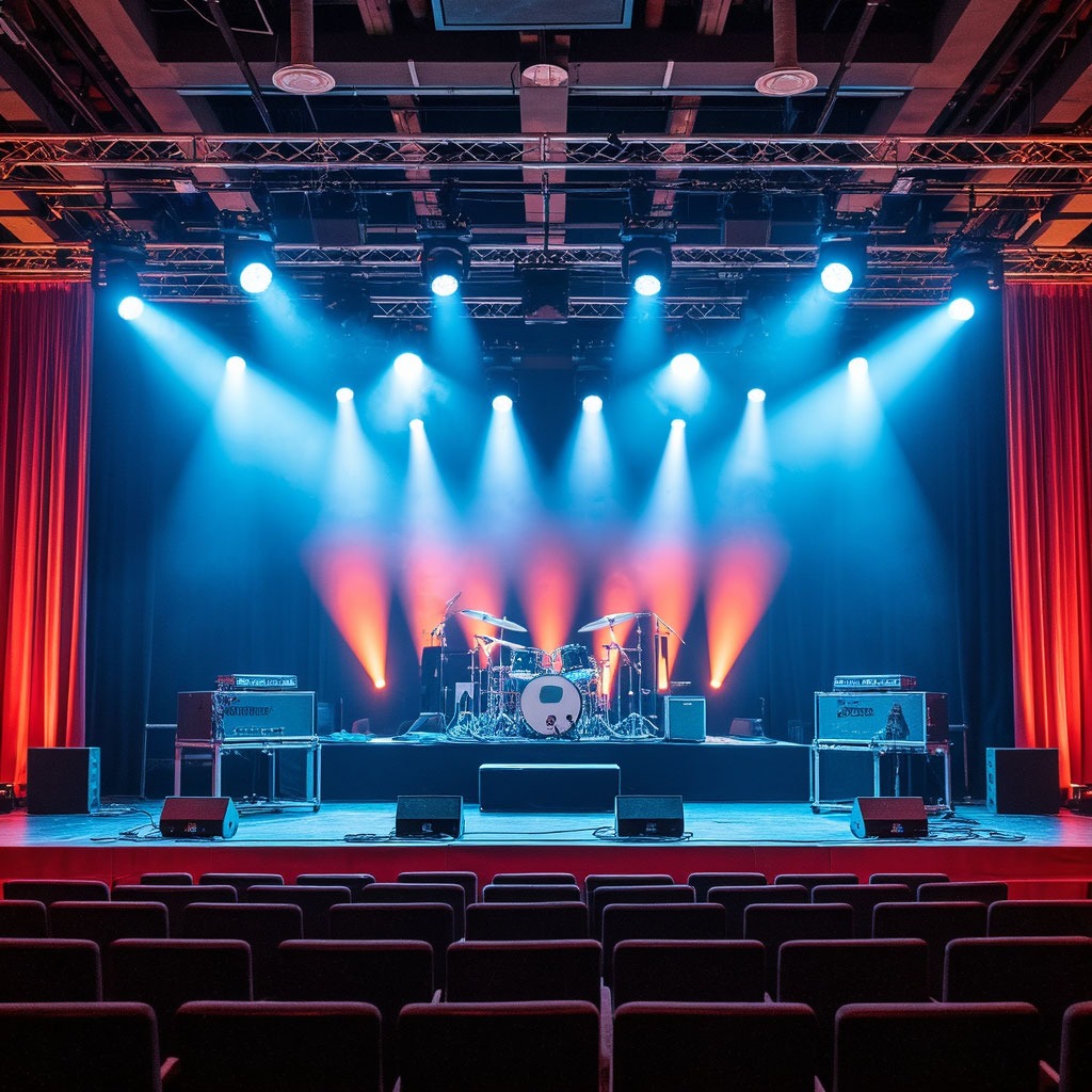 Современная концертная световая установка и сценическое оборудование в арендуемом помещении