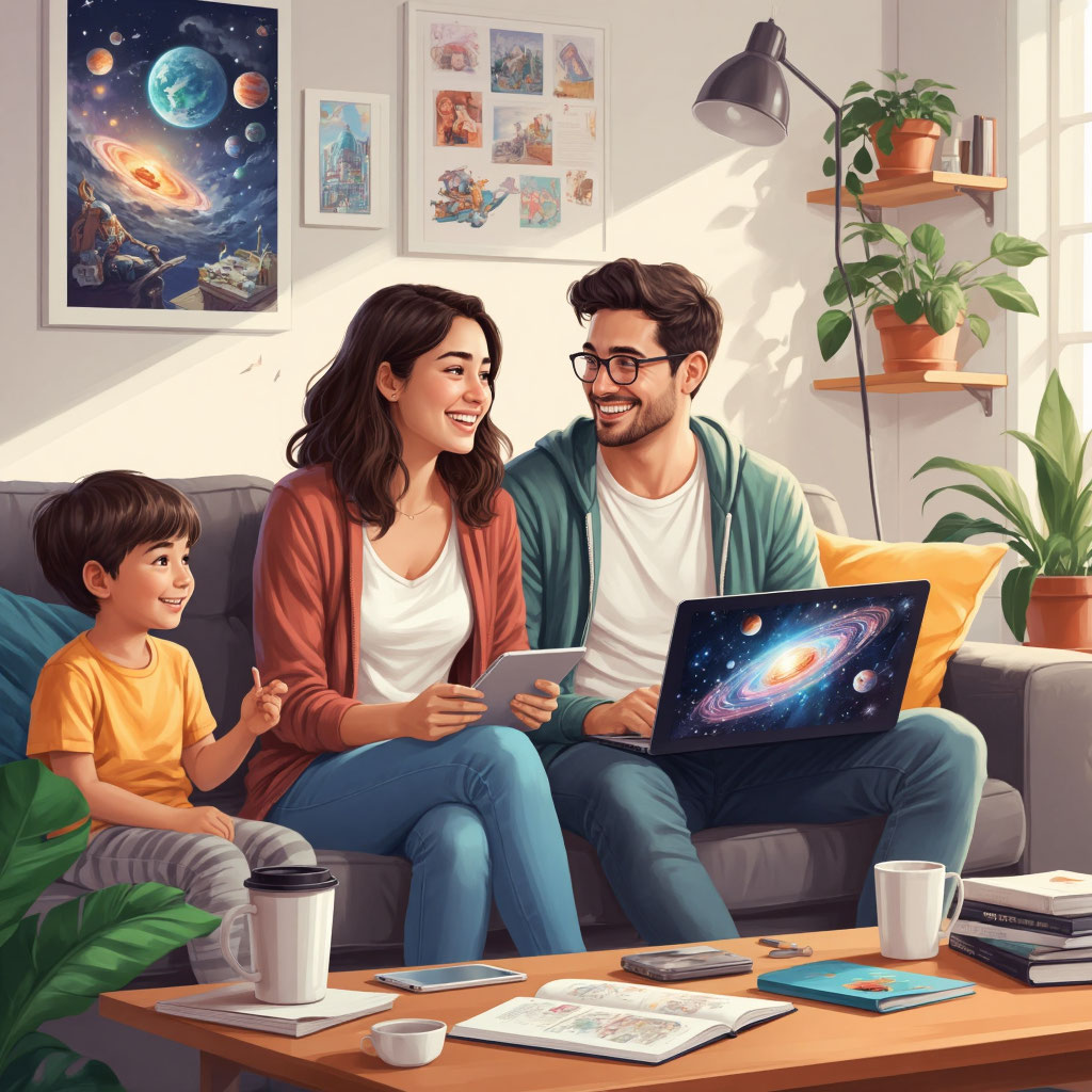 Родители выбирают тему детского праздника дома с ребенком. Совместное планирование.