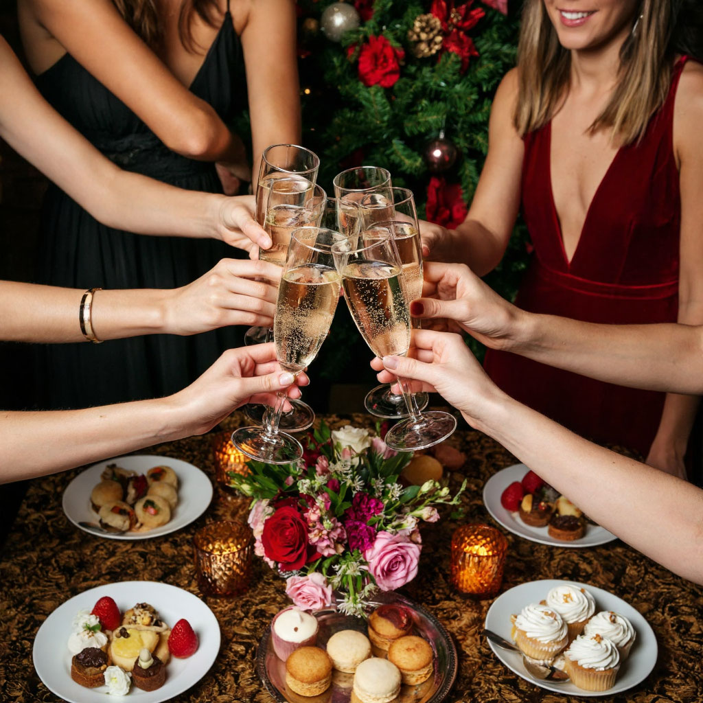 Женская компания поднимает тост за 8 Марта, финальные пожелания всем женщинам.