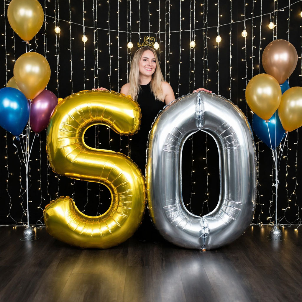 Яркая фотозона с цифрами на юбилей 50 лет для веселых фото гостей