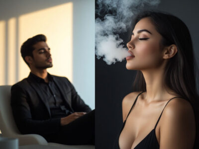 Выездной кальян премиум-класса с красивой девушкой в интерьере стильной гостиной