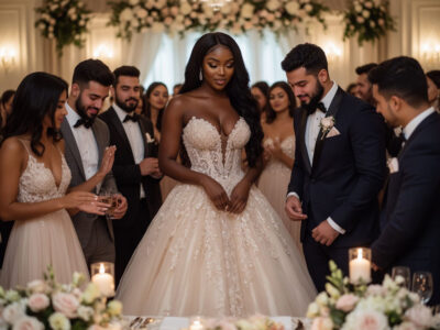 Русская красавица с формами и чернокожая девушка участвуют в конкурсе на свадьбе