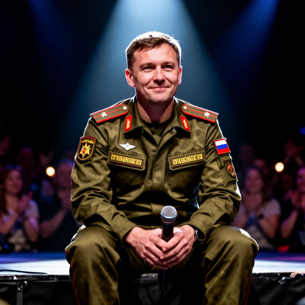 русский мужчина в военной форме с микрофоном на празднике 23 февраля