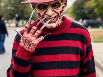 Мужчина в костюме Фредди Крюгера с перчаткой-когтями и шляпой