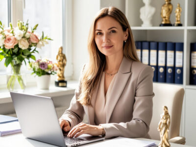 Женщина педагог с дипломами в светлом кабинете