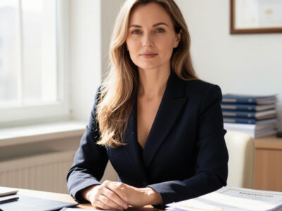 Успешная женщина педагог с дипломами в светлом кабинете