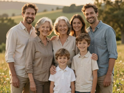 многопоколенная семья на фоне заката участвует в конкурсе Это у нас семейное