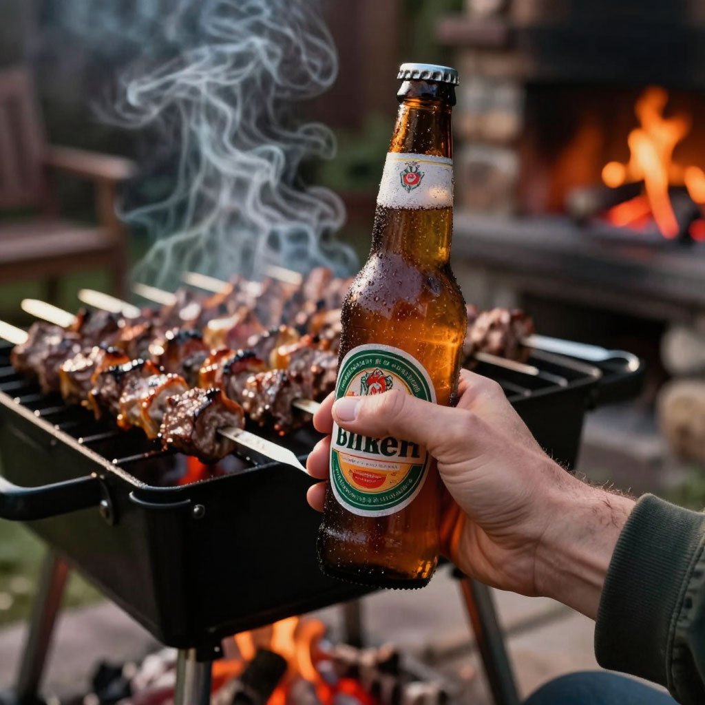 Фото, шашлык, пиво, костер