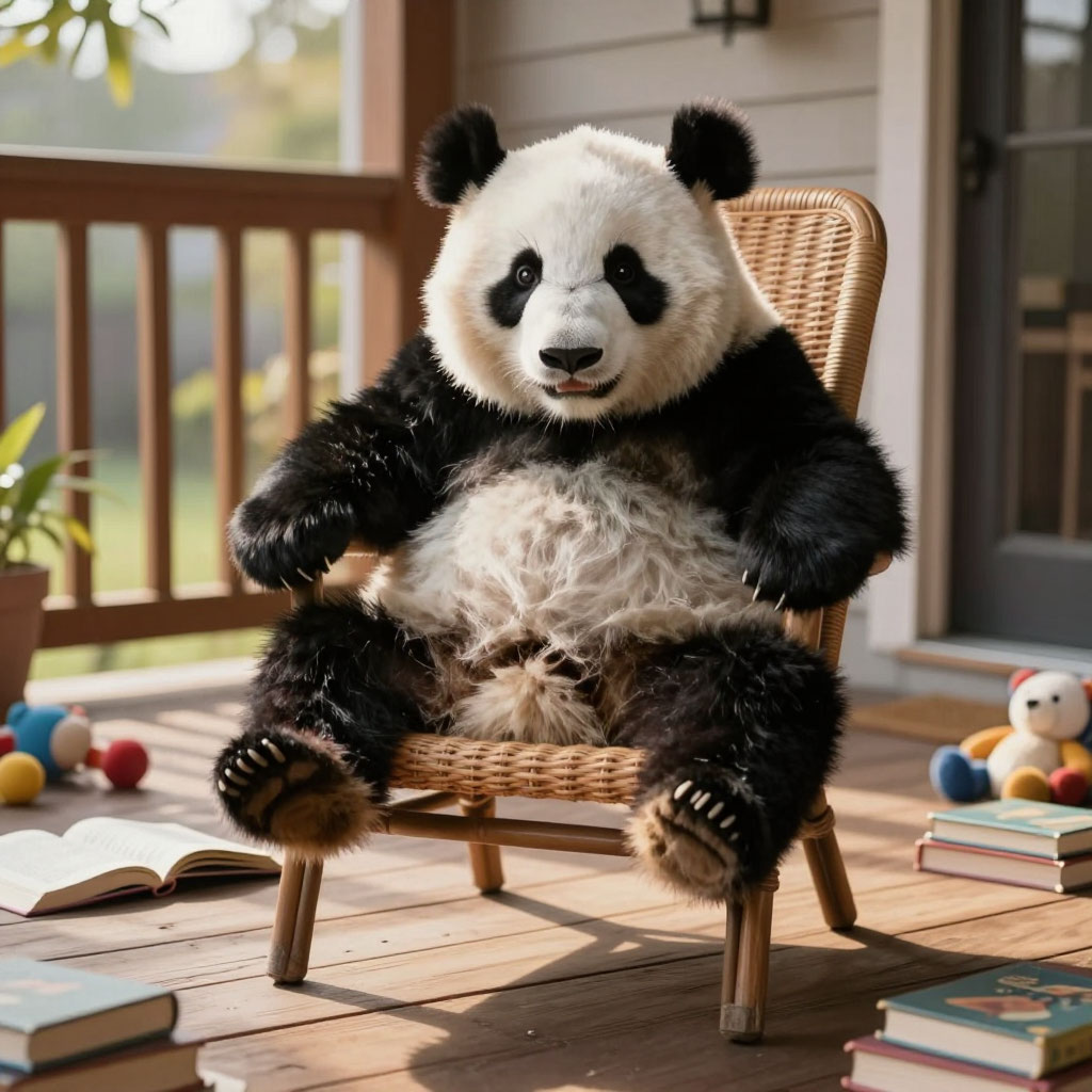 Картинка панда сидит на стуле