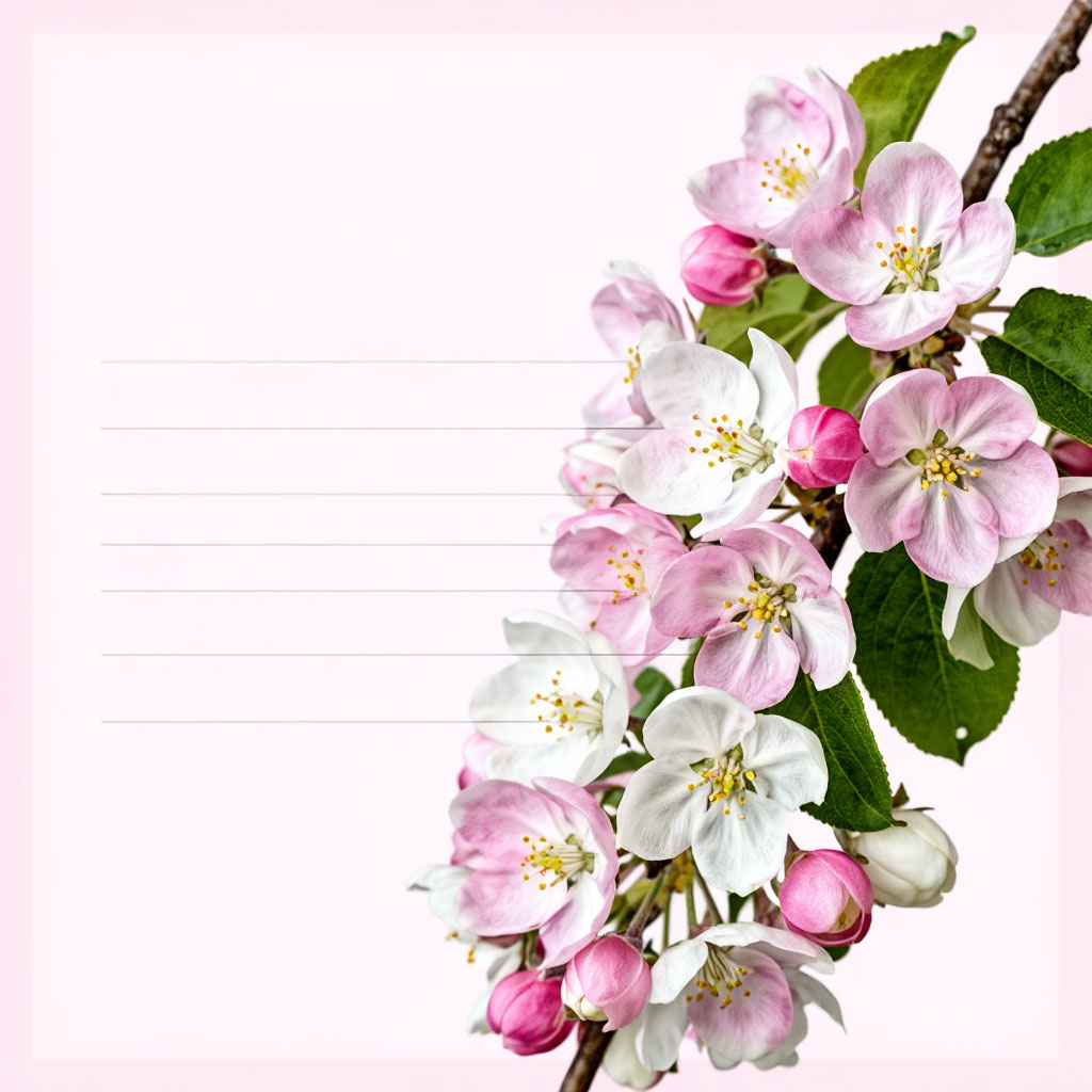 открытка с пустыми строками и с веткой яблони